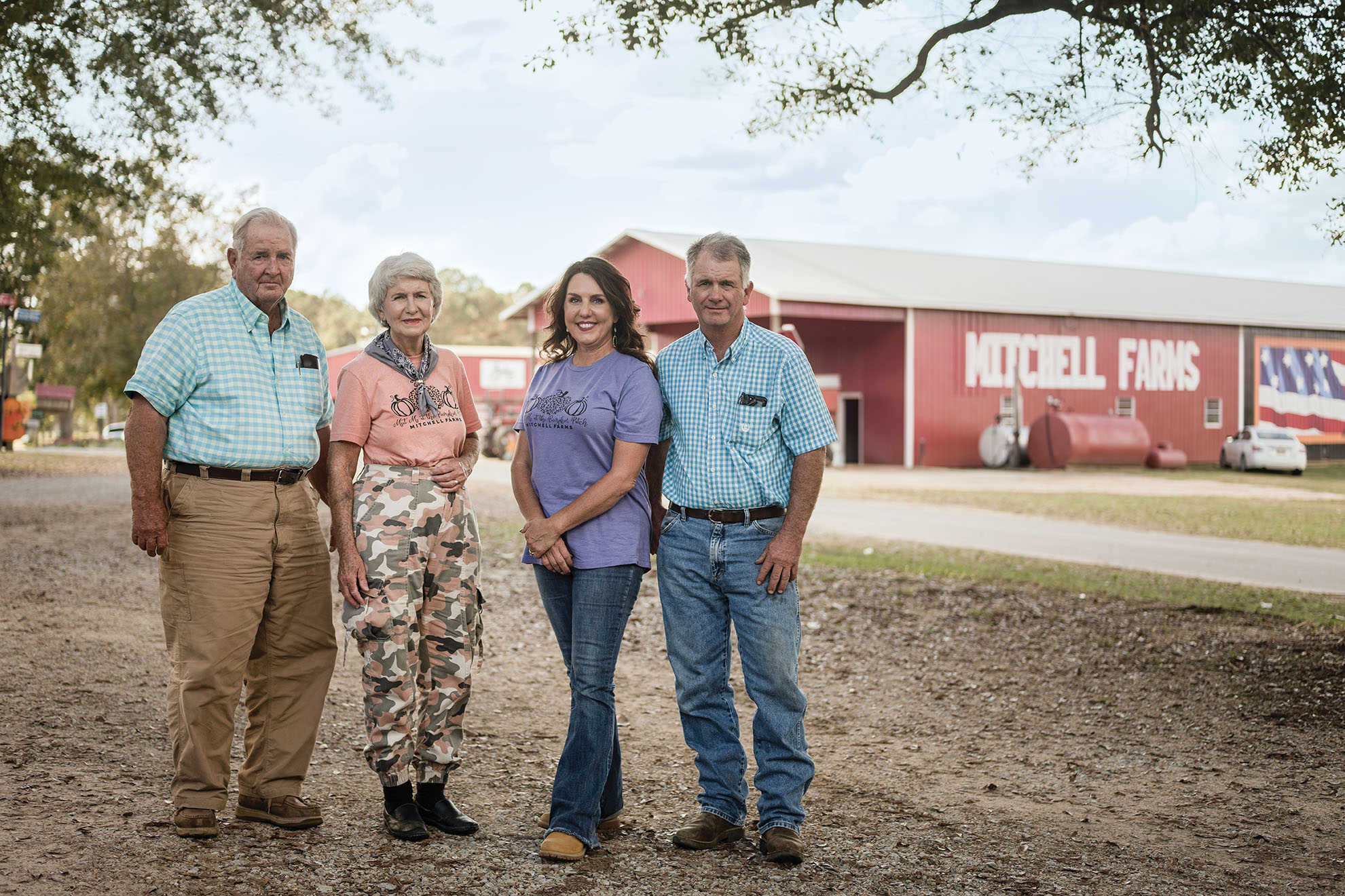 Dennis and Nelda Mitchell have been farming for more than 60 years. Their son, Don (right), runs their peanut farm, and his wife, Jo Lynn (second from right), focuses on agritourism.